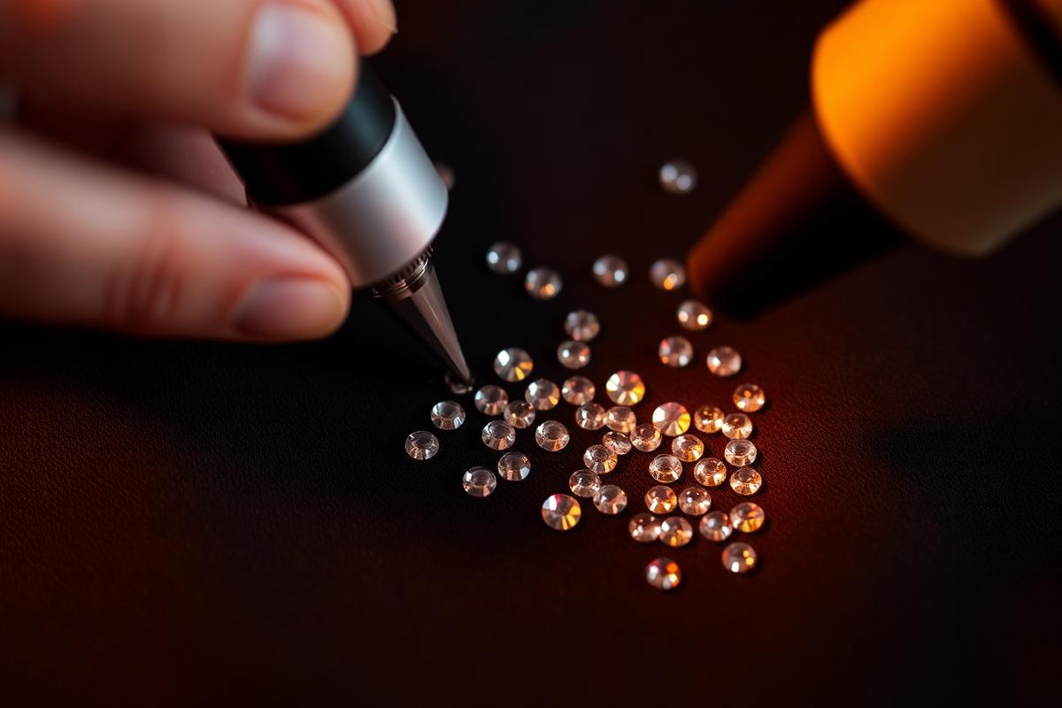 Hotfix rhinestone kristallen worden met een applicator op stof aangebracht